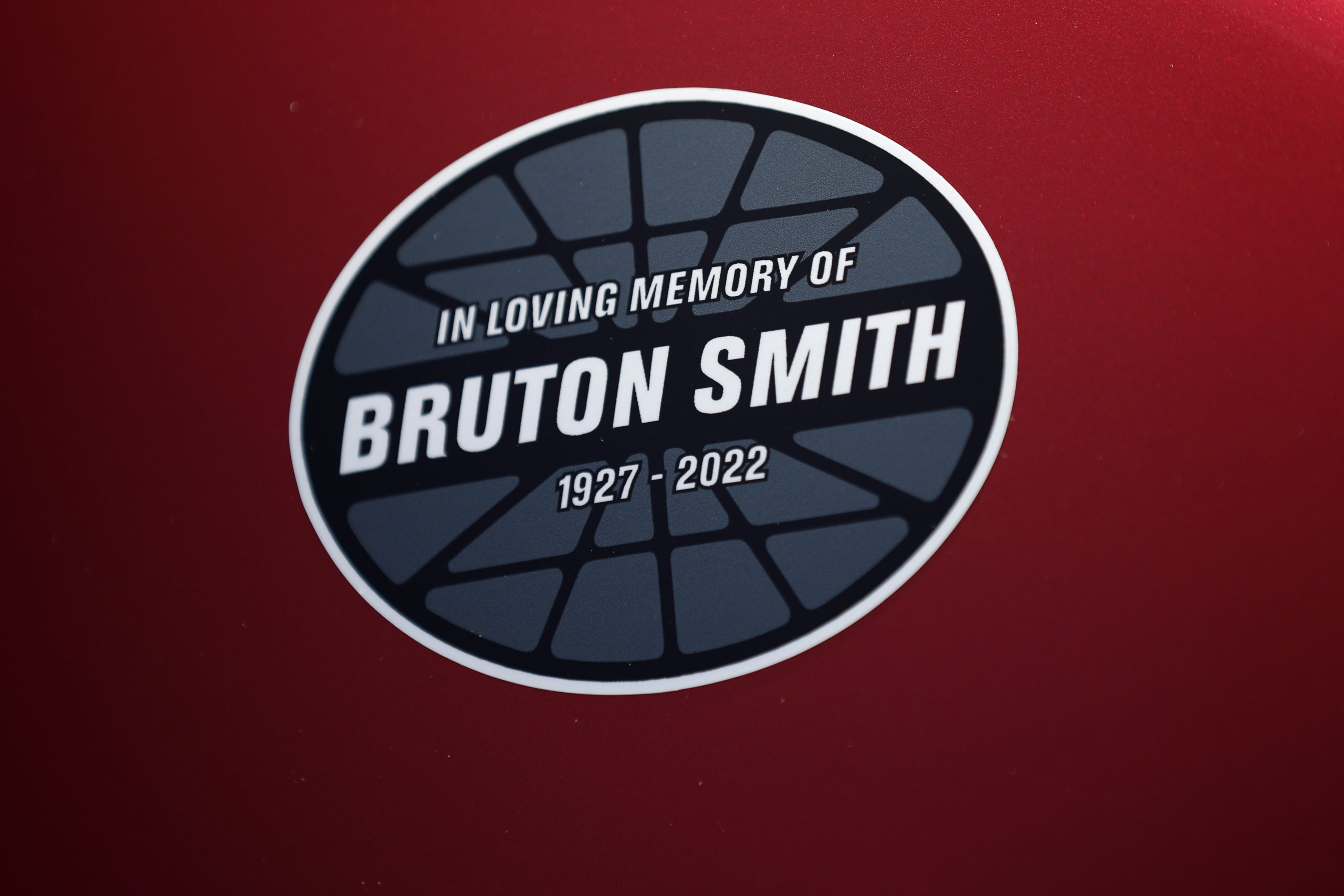 Bruton Smith commemoration decal closeup