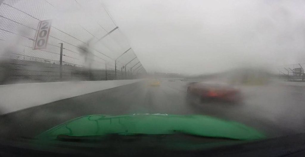 Spec Miata at Indy rainfall low vis