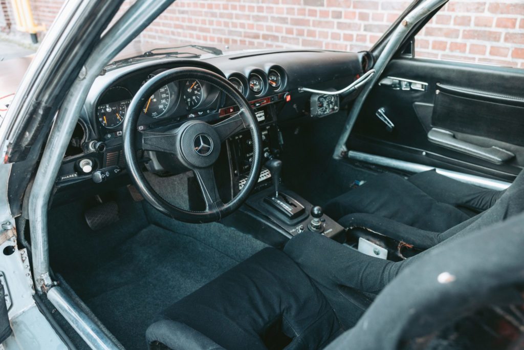 Mercedes-Benz 450-SCL rally car interior driver cockpit