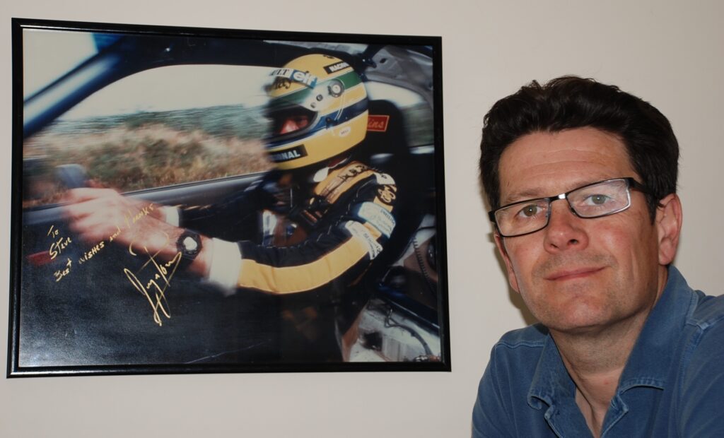 ayrton senna signed racing photograph